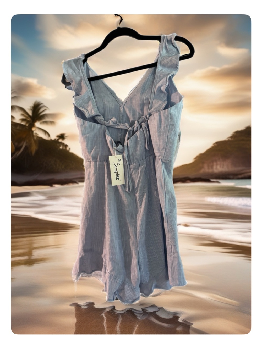 Simplee Apparel Light Blue Ruffle V-Neck Romper - Picture 2 of 4